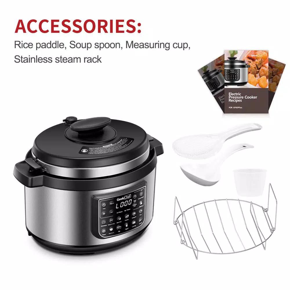 Boyel Living Geek Chef 8 Qt. Stainless Steel 12-in-1 Programmable Electric Pressure Cooker with Oval Non-Stick Pot