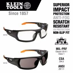 Klein Tools Professional Safety Glasses, Clear Polycarbonate Lens, Black/Orange Frame thumbnail 2