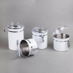 Creative Home 4-Piece White Stainless Steel Canister Set with Airtight Locking Clamp Lids thumbnail 3