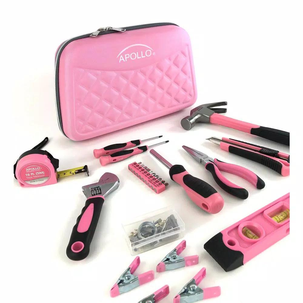 Apollo Tools 63-Piece Household Tool Kit in Stylish Pink Designer Case