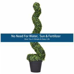 Costway Artificial Boxwood Spiral Topiary Tree Set of 2 - Indoor/Outdoor Decorative Plants with Cement Pot thumbnail 3