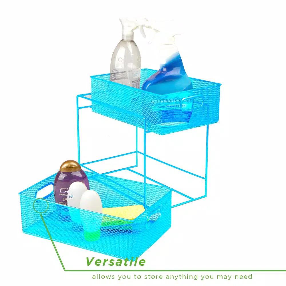 MIND READER 2-Tier Metal Mesh Utensil Caddy & Flatware Organizer, Blue