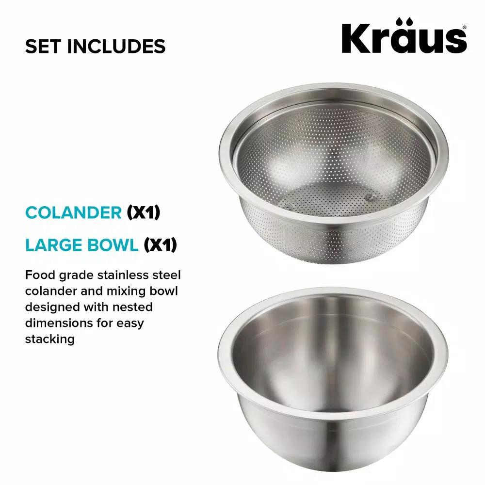 KRAUS Stainless Steel Mixing Bowl and Colander Set for Workstation Sinks