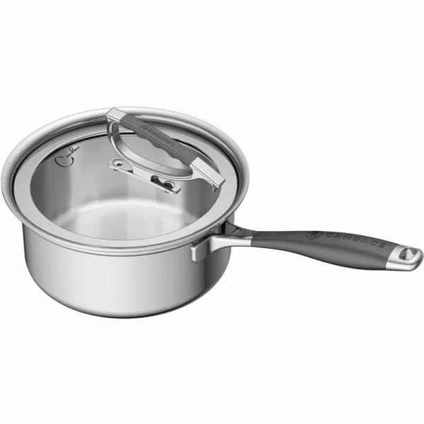 CookCraft by Candace 3 qt. Tri-Ply Stainless Steel Sauce Pan with Patented Latch Glass Lid