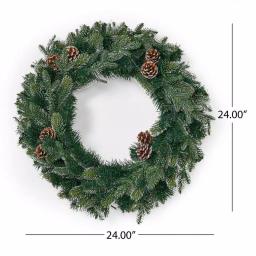 Noble House 24 in. Mixed Spruce Artificial Christmas Wreath with Pine Cones and Warm White LED Lights thumbnail 4