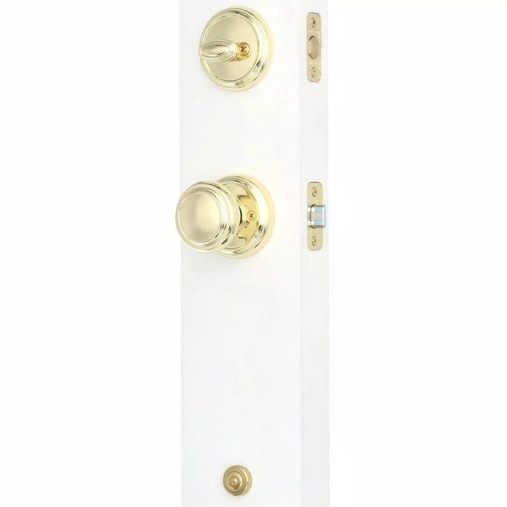 Baldwin Prestige Wesley Single Cylinder Door Handleset with Alcott Knob, Lifetime Polished Brass