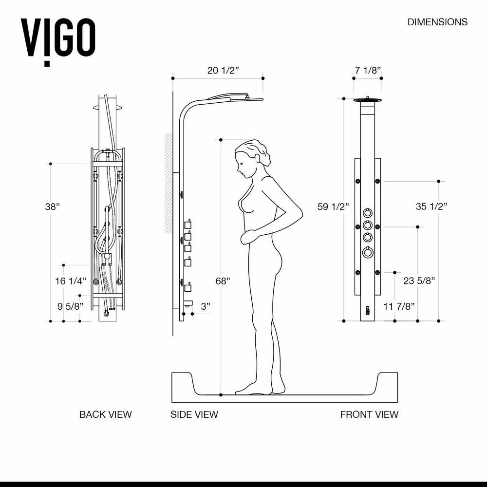 VIGO Mateo 59.5 in. Stainless Steel 6-Jet High Pressure Shower Panel System