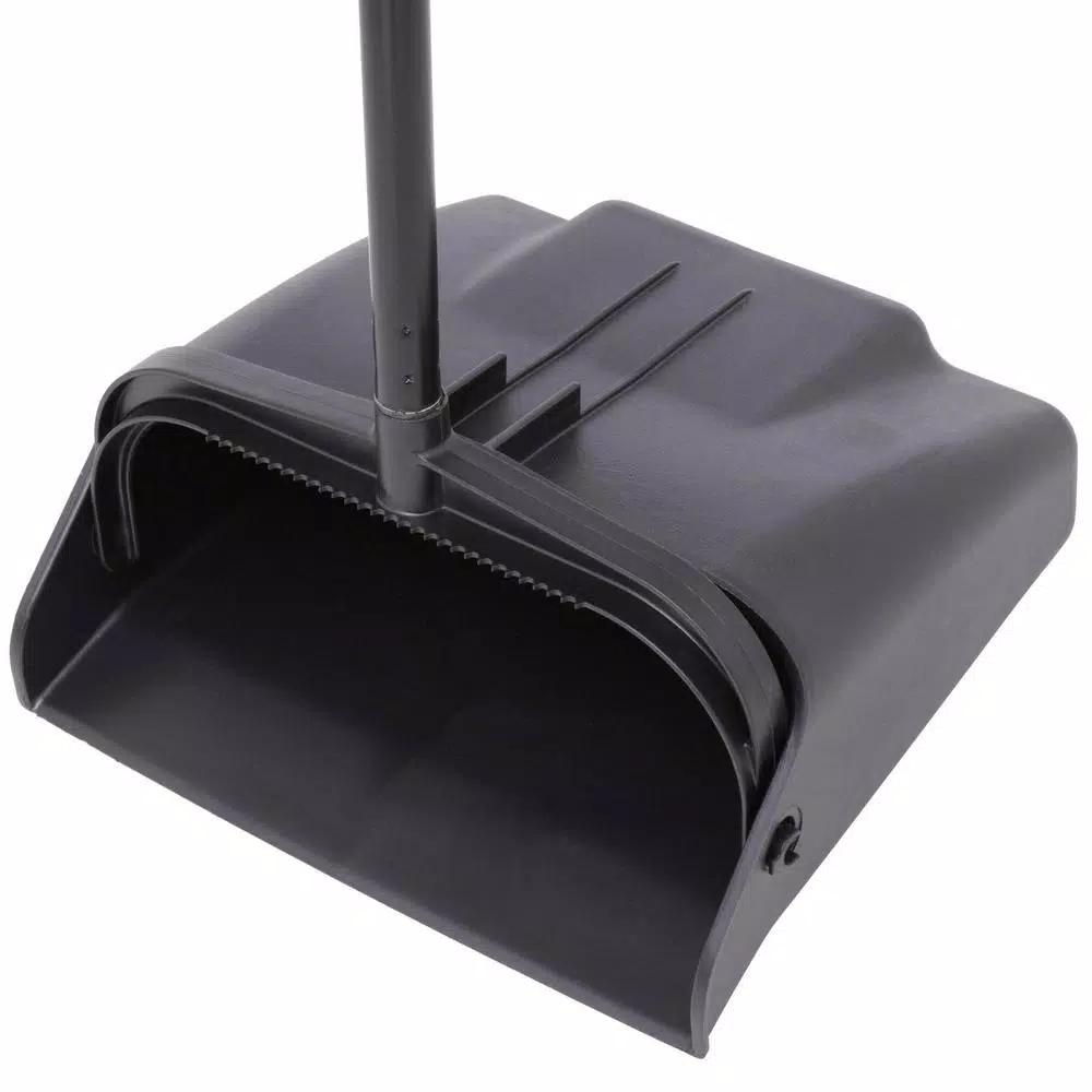 Continental 12 in. Upright Lobby Dust Pan with Vinyl-Coated Steel Handle, Black