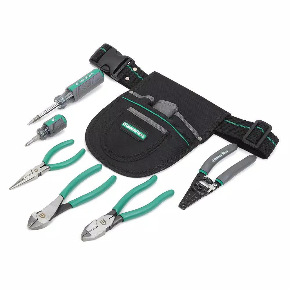 Commercial Electric 7-Piece Electrician's Tool Set with 6-Pocket Tool Pouch