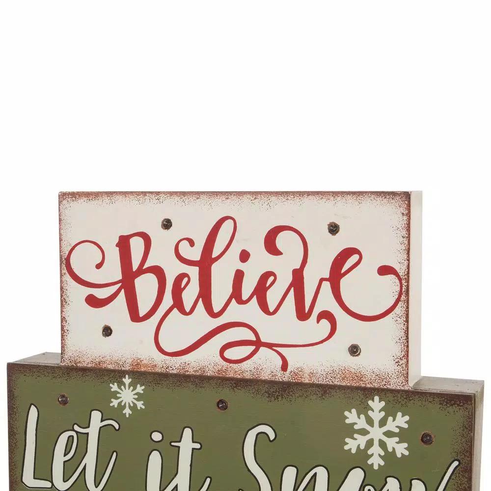 Glitzhome 11.81 in. LED Lighted Multi-color Wooden Block Word Sign, 14-Bulbs