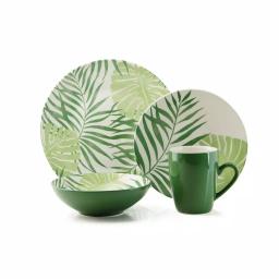 Thomson Pottery Palm Leaf 16-Piece Green Ceramic Stoneware Dinnerware Set, Service for 4 thumbnail 1