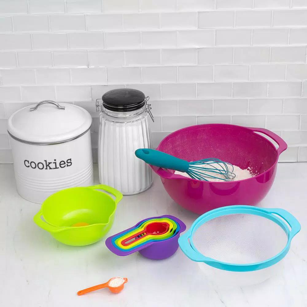Home Basics 10-Piece Nesting Mixing Bowl and Kitchen Prep Set, Multi-Color Plastic