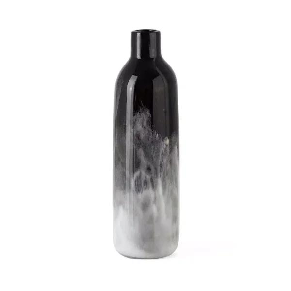 IMAX Worldwide Home PGA TOUR Mulligan Large Art Glass Vase, Smoky Gray and Black Cylindrical Table Vase