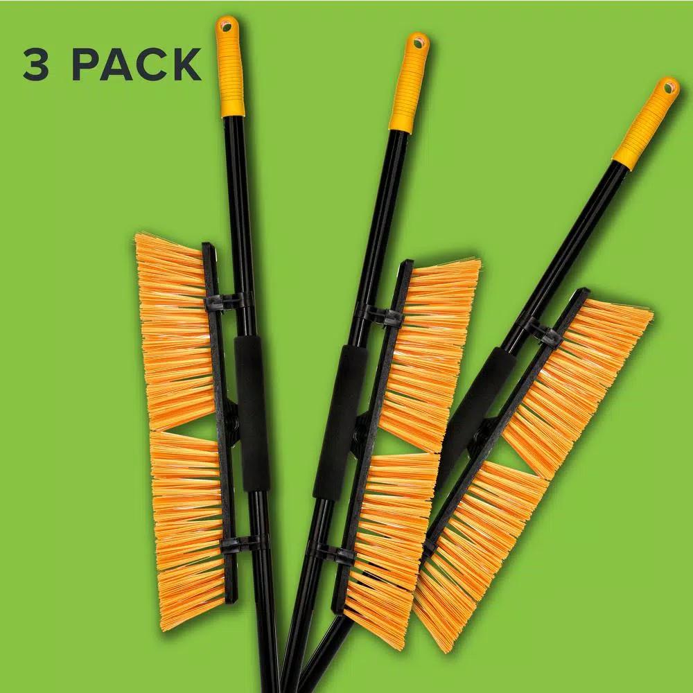 Alpine Industries 24 in. Yellow Indoor Outdoor Push Broom, Heavy Duty Multi-Surface (3-Pack)
