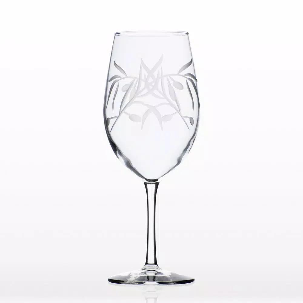 Rolf Glass Olive Branch 18 oz. All Purpose Wine Glass Set of 4 - Diamond-Wheel Engraved