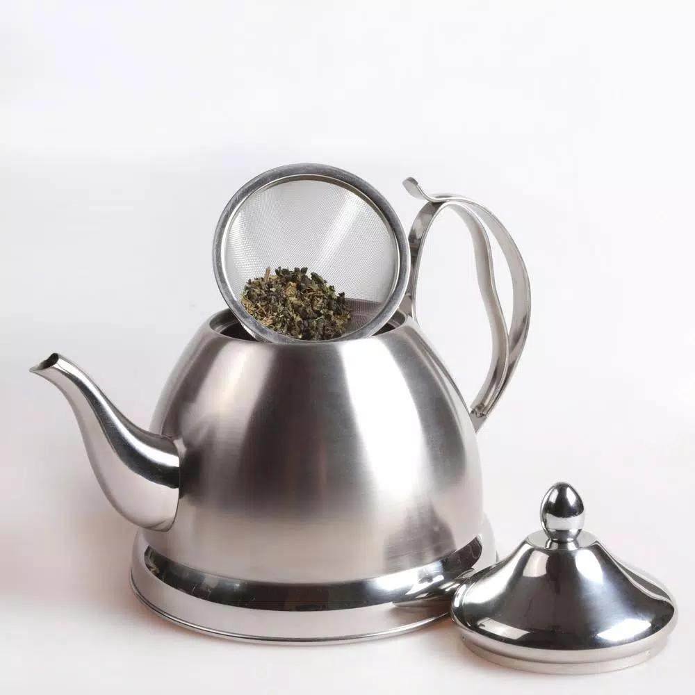 Creative Home Nobili-Tea 8-Cup Brushed Stainless Steel Tea Kettle with Removable Infuser Basket