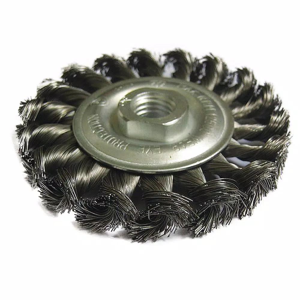 Robtec 4 in. Stainless Steel Twisted Knot Wire Wheel Brush, 5/8"-11 Threaded Arbor