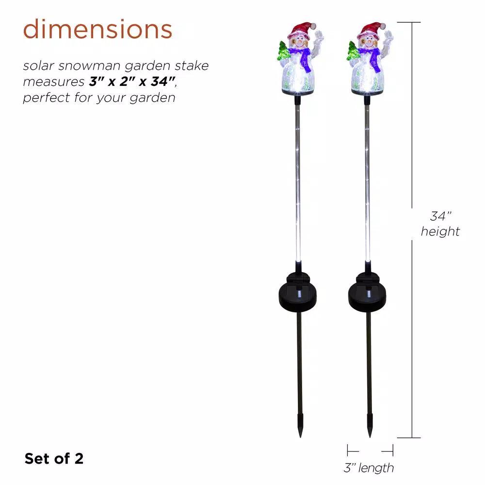 Alpine Corporation Solar Snowman Garden Stakes with Fiber Optic LED Lights, Set of 2
