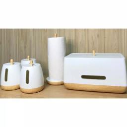 Jiallo European Collection 5-Piece Kitchen Storage Set - White Plastic Canisters & Bread Box thumbnail 5