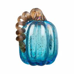 Glitzhome Set of 3 Blue Hand-Blown Glass Pumpkins - Decorative Tabletop Autumn Ornament thumbnail 4