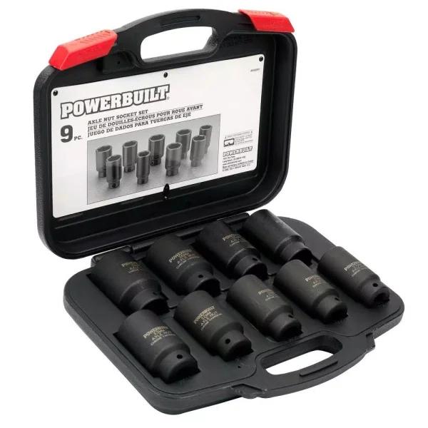 Powerbuilt Deluxe Axle Nut Socket Set, 9-Piece Impact Rated Chrome Vanadium Kit