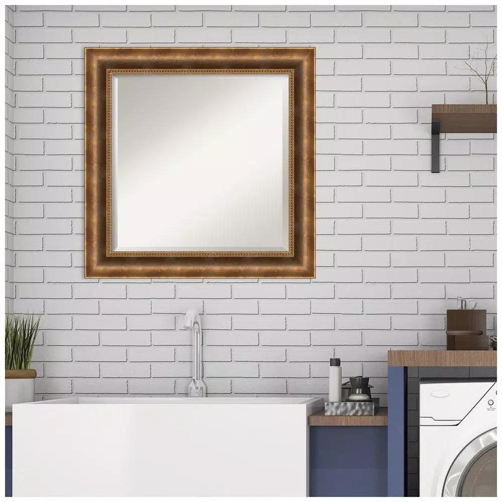 Amanti Art Manhattan Bronze 25.38 in. x 25.38 in. Square Wood Framed Bathroom Vanity Mirror