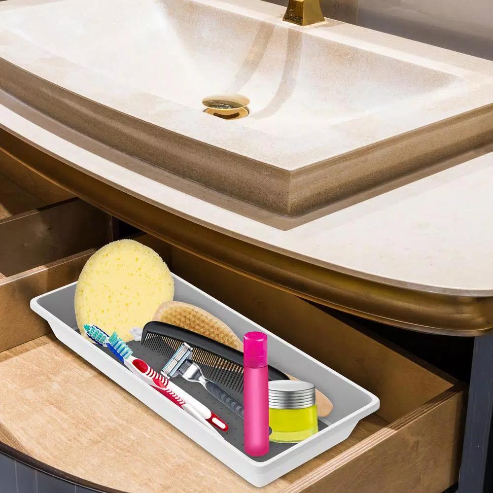 Lavish Home White Plastic Drawer Organizer Tray with Non-Slip Rubber Liner