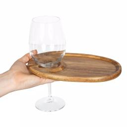 Picnic Time Acacia Wood Wine & Appetizer Plates with Glass Notch - Set of 4 thumbnail 5