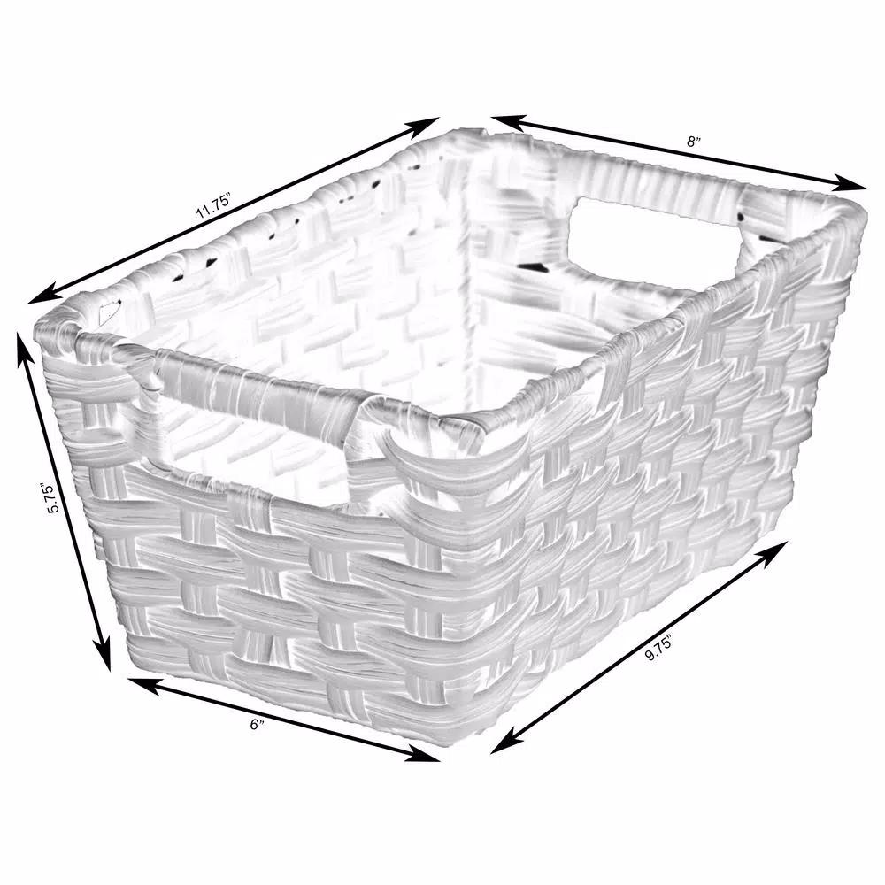 Vintiquewise Black Plastic Wicker Shelf Basket Organizer with Handles
