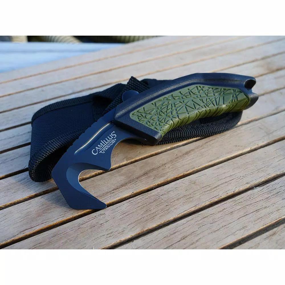 Camillus GH-6 Gut Hook Fixed Blade Knife with Carbonitride Titanium Coating and Sheath