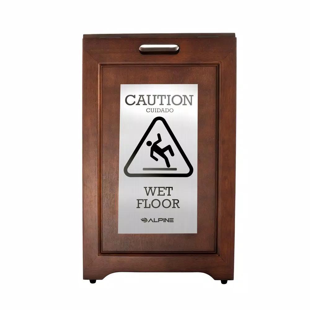 Alpine Industries 24 in. 2-Sided Bilingual Wet Floor Sign, Stainless Steel Plated Wood