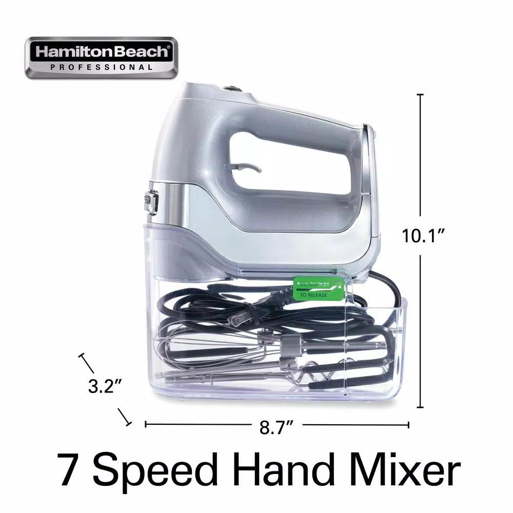 Hamilton Beach Professional 7-Speed Electric Hand Mixer with SoftScrape Beaters and Storage Case, Silver