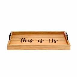 Elegant Designs Natural Wood Decorative Serving Tray with Black Metal Handles -  thumbnail 3