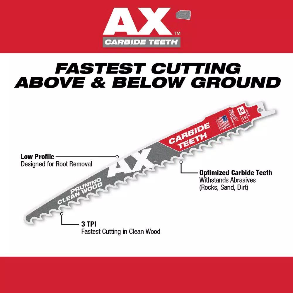 Milwaukee 6 in. Carbide Teeth Pruning Reciprocating Saw Blade, 3 TPI