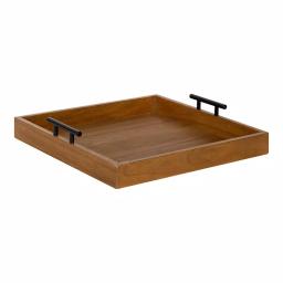 Kate and Laurel Lipton 16 in. Square Decorative Wood Tray with Black Metal Handles, Rustic Farmhouse Style thumbnail 1