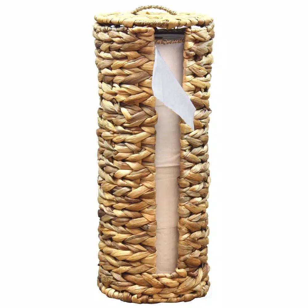 Vintiquewise Wicker Water Hyacinth Tall Toilet Paper Holder - Freestanding Storage for 4 Rolls