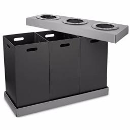 Alpine Industries 28 Gal. Black Corrugated Plastic 3-Compartment Indoor Trash and Recycling Bin thumbnail 3