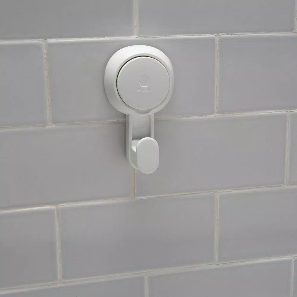 Bath Bliss 4 Pack Gel-Suction Power Hooks, Heavy Duty White Robe and Towel Hooks
