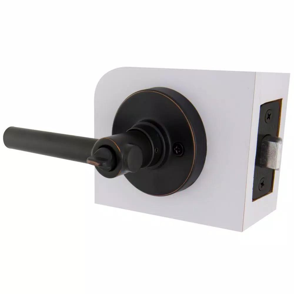 Defiant Highland Aged Bronze Privacy Door Lever with Round Rose