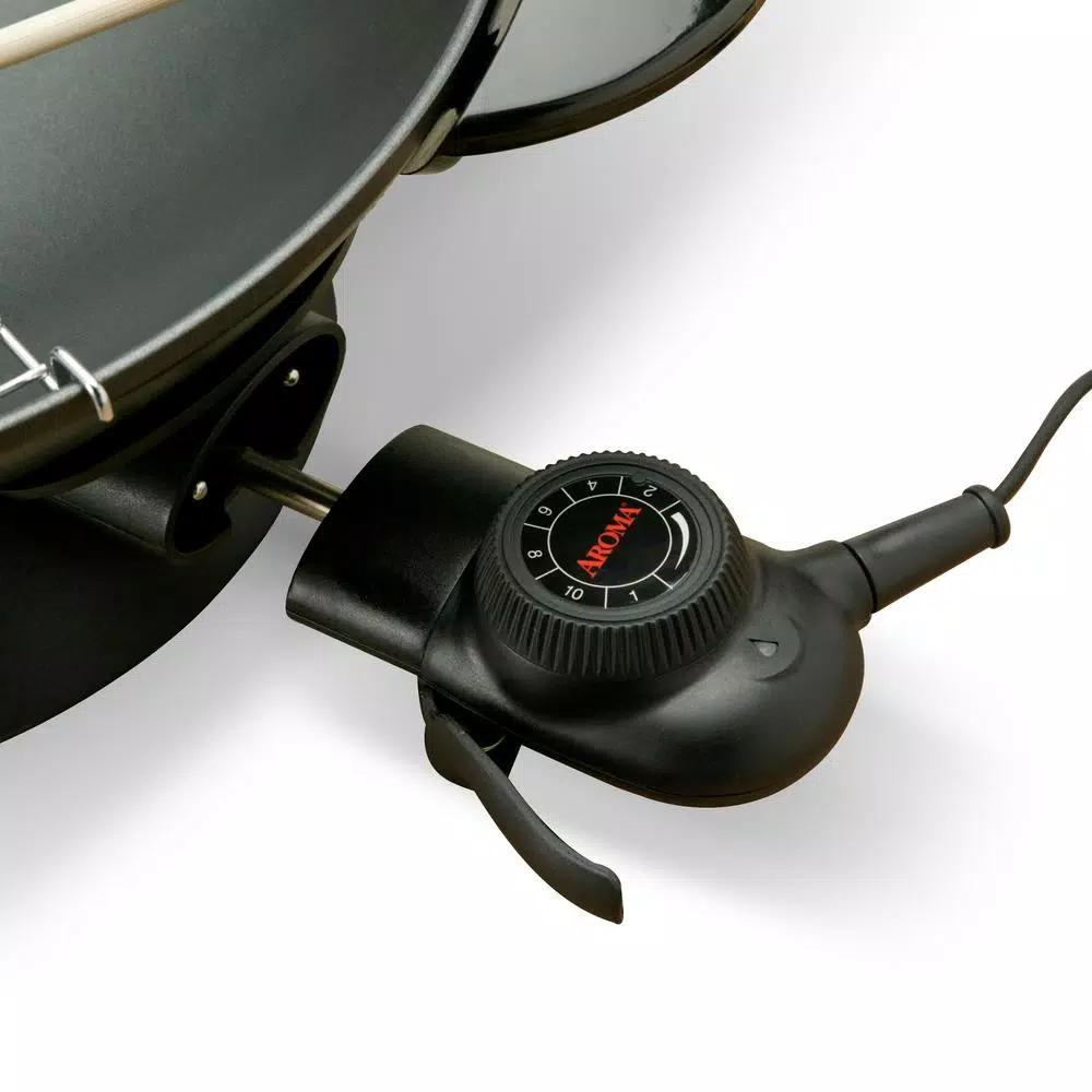 AROMA 5 Qt. Electric Wok with Non-Stick Cast Metal Bowl and Glass Lid