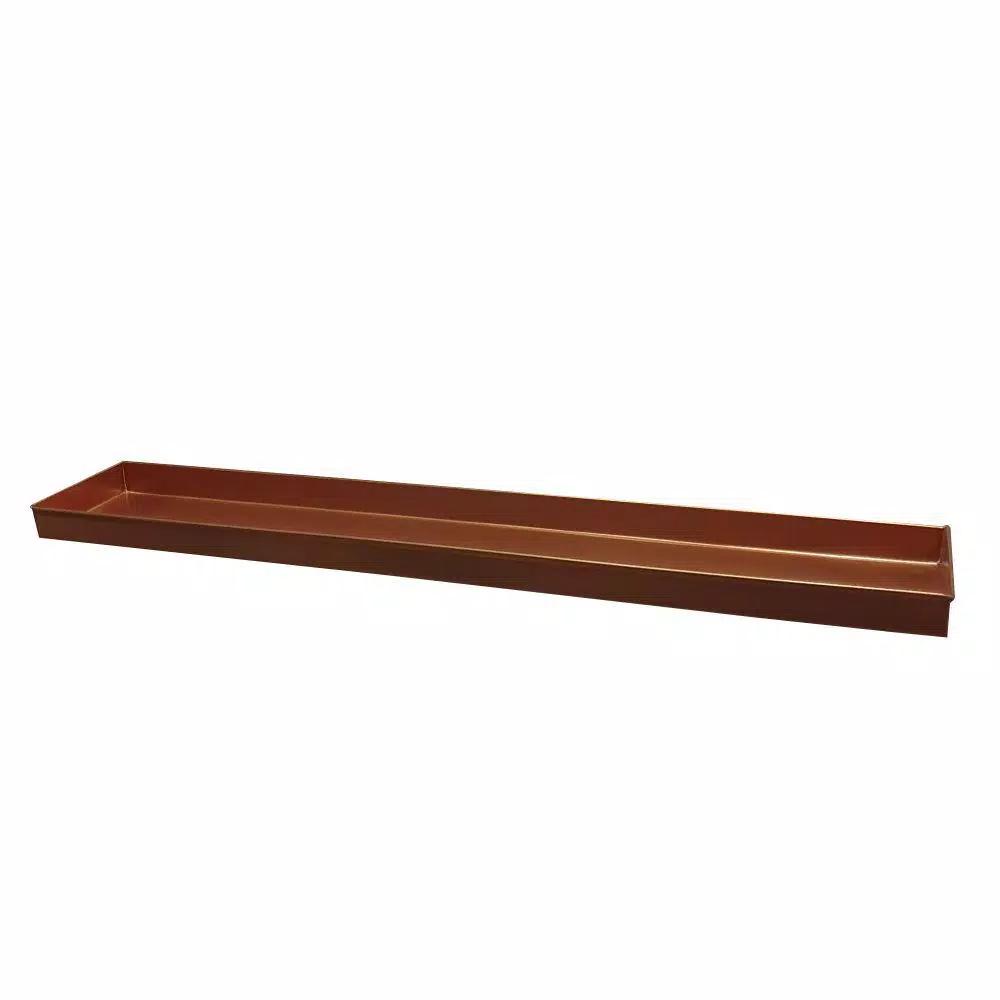 Benjara 29 in. Copper Rectangular Metal Decorative Plant Tray with Trim Edges