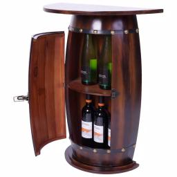 Vintiquewise Rustic Wooden Barrel Shaped Wine Bar Cabinet with Lockable Latch and 10-Bottle Storage thumbnail 8