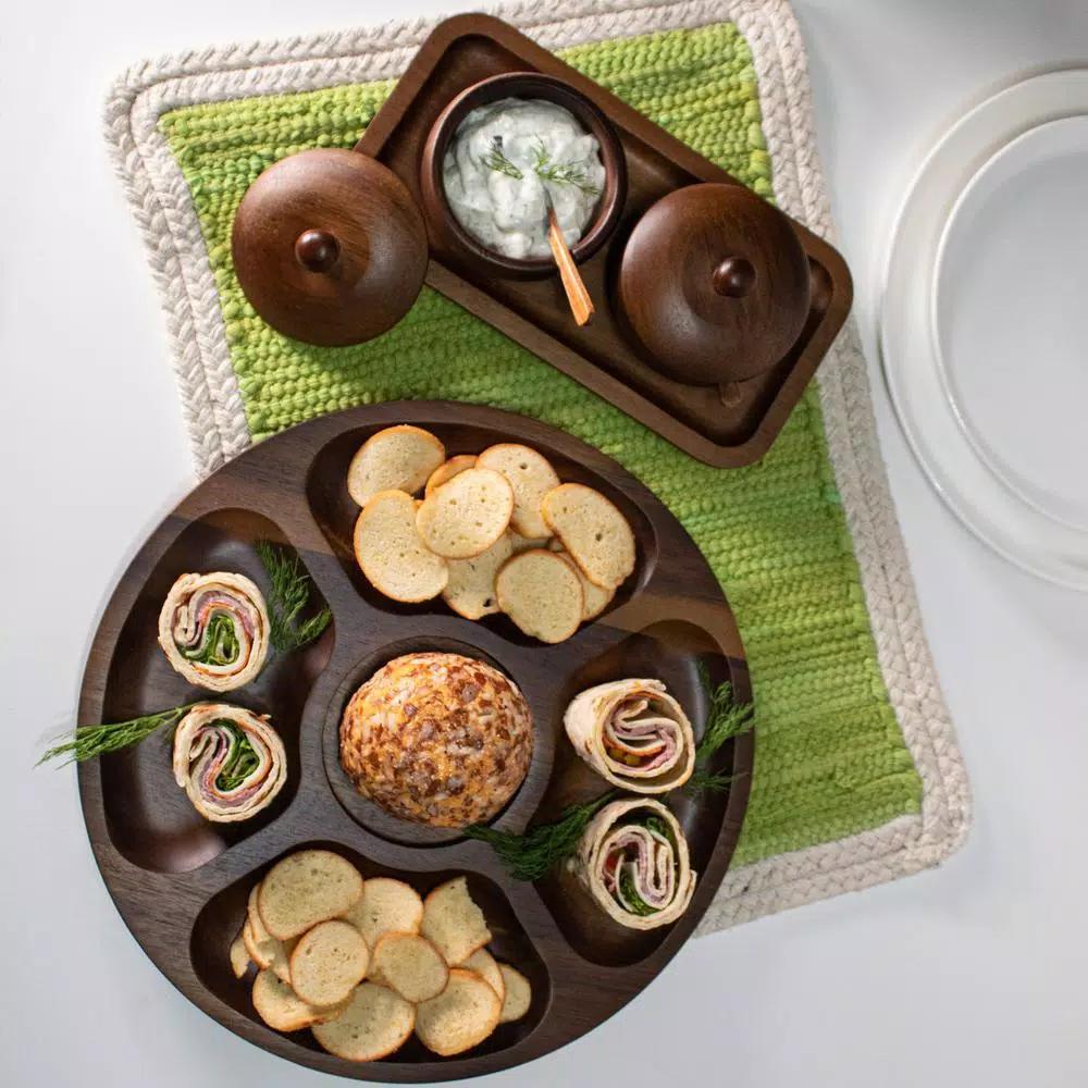 BergHOFF Acacia Natural Wood Round Serving Tray Set, 2-Piece