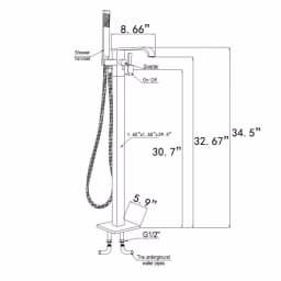 AKDY Freestanding Floor Mount Roman Tub Faucet with Hand Shower, Chrome thumbnail 7