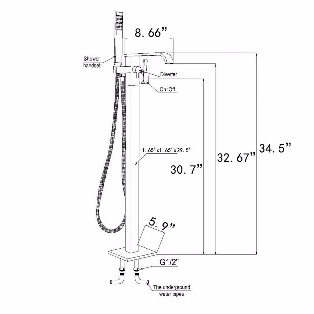 AKDY Freestanding Floor Mount Roman Tub Faucet with Hand Shower, Chrome