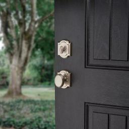 Baldwin Prestige Wesley Single Cylinder Satin Nickel Handleset with Arch Rose Carnaby Knob and SmartKey Security thumbnail 6