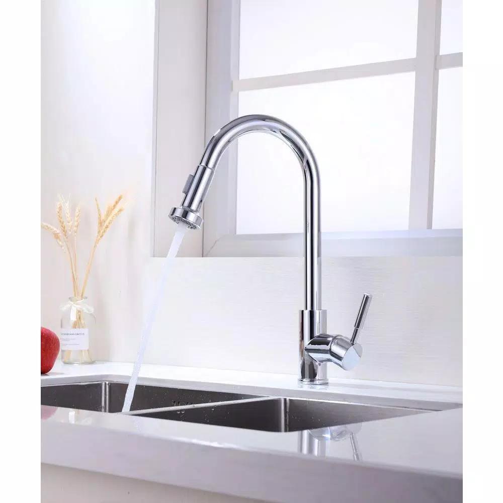 Vanity Art Single-Handle Pull-Down Kitchen Faucet, Chrome Finish, Brass Construction