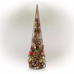 Alpine Corporation 20 in. Rustic Pinecone Christmas Tree Decor with Holly and Plaid Bow thumbnail 1