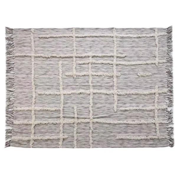 LR Resources Linework 50 in. x 60 in. Gray and Natural Abstract Tufted Cotton Throw Blanket