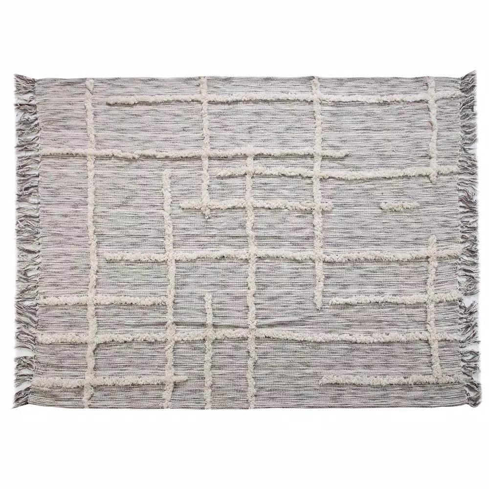 LR Resources Linework 50 in. x 60 in. Gray and Natural Abstract Tufted Cotton Throw Blanket